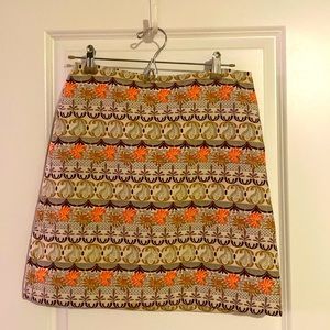 Border print a-line skirt with metallic threading, fully lined